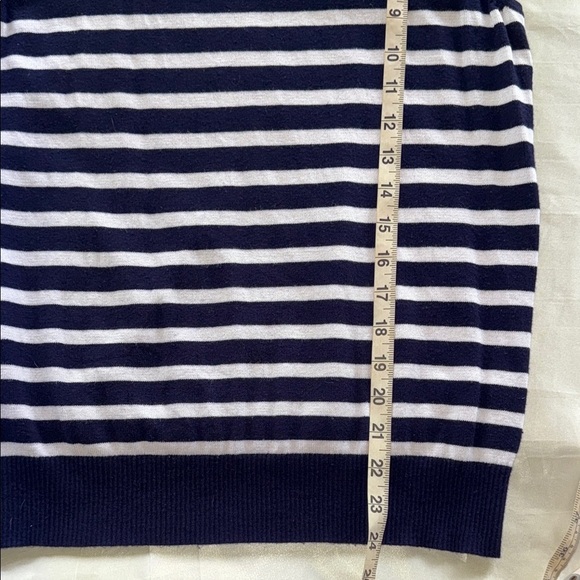 Cable & Gauge Navy White Nautical Stripe Sleeveless Turtleneck Sweater Knit Sz L - Picture 8 of 15